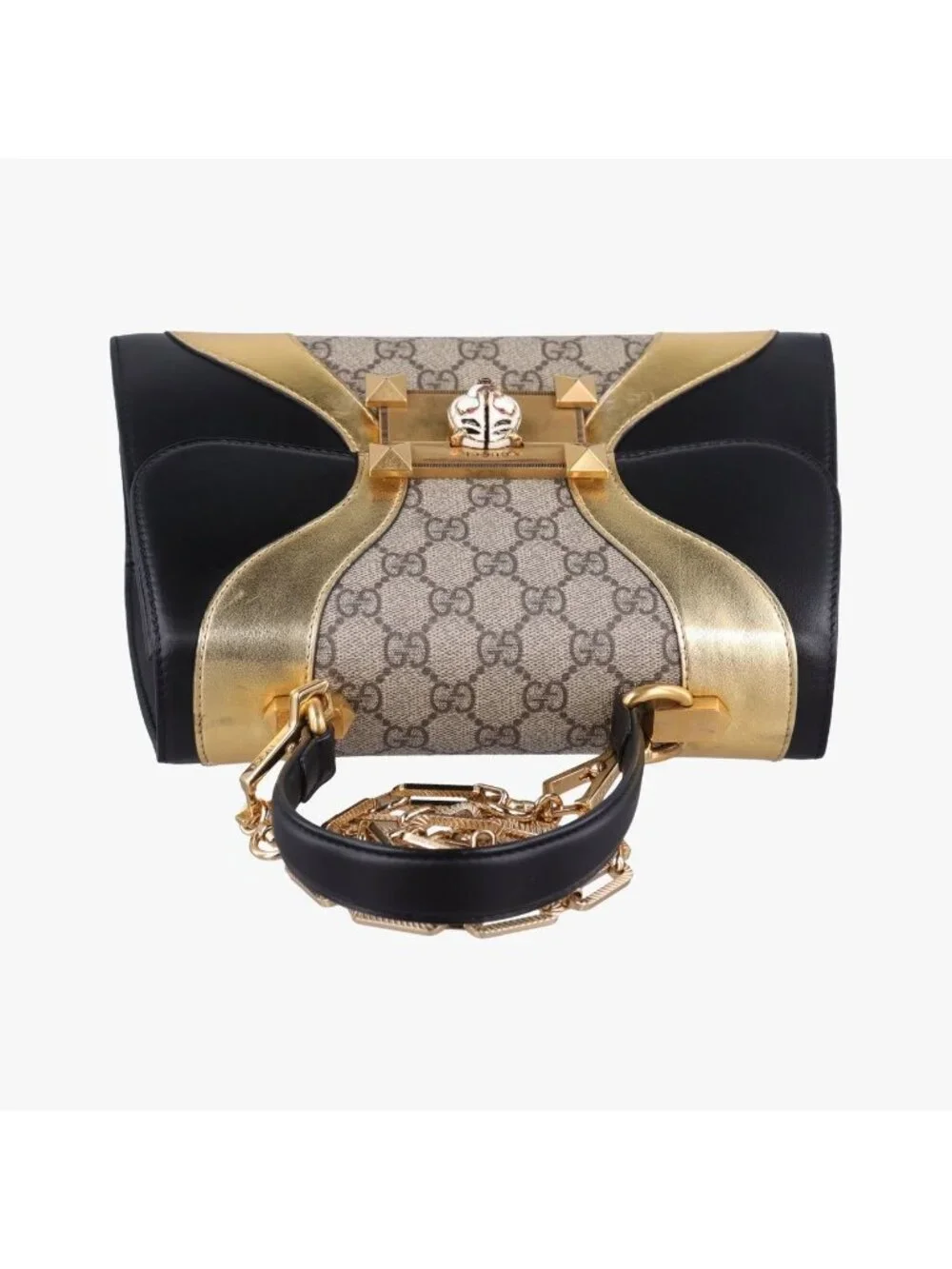 Gucci Ojiride Beige Gold Black Canvas Leather Shoulder